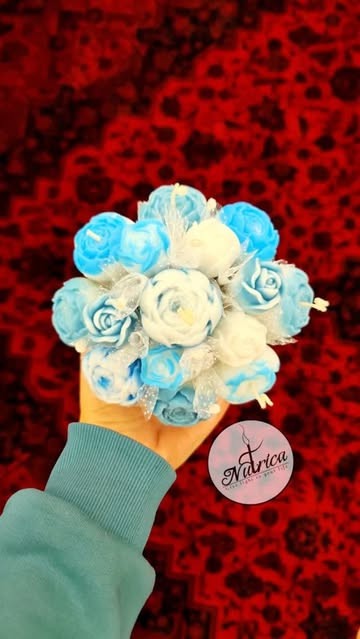 گلدون شمع مروارید رنگ آبی سفید